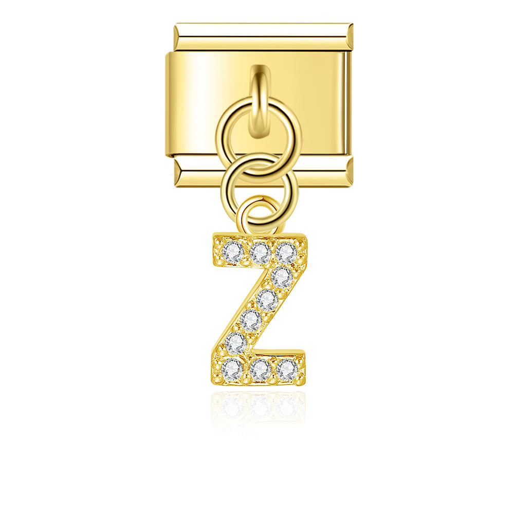 Letter Z with CZ - Gold Pendant Charm