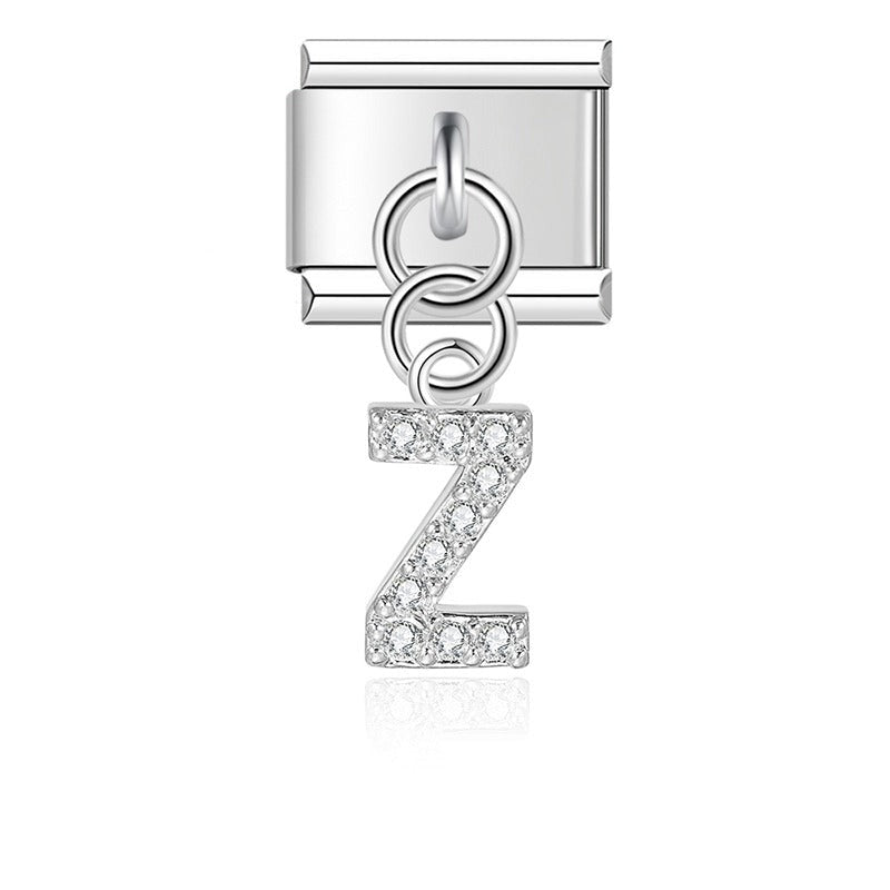Letter Z with CZ - Silver Pendant Charm