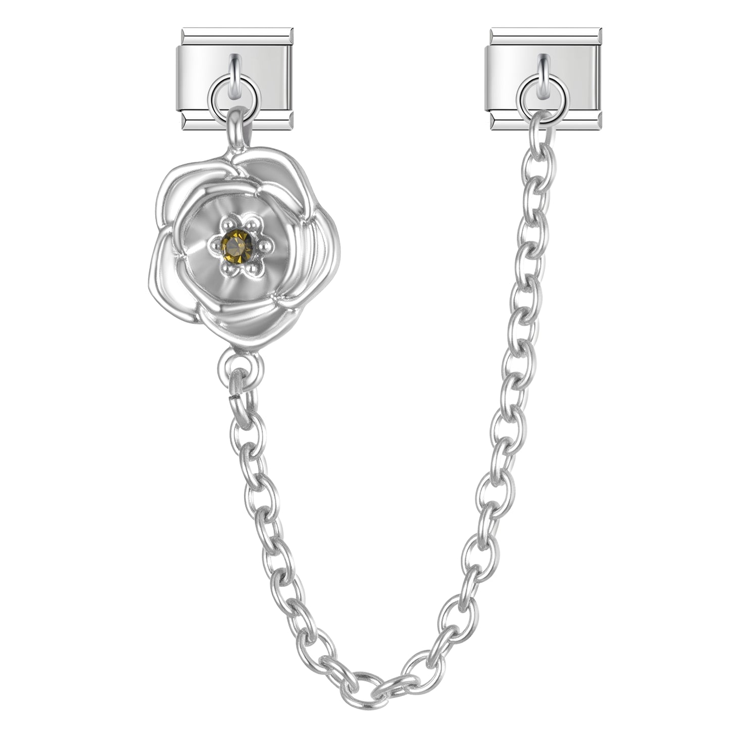 March Birth Flower Daffodil with CZ - Silver Chain Charm