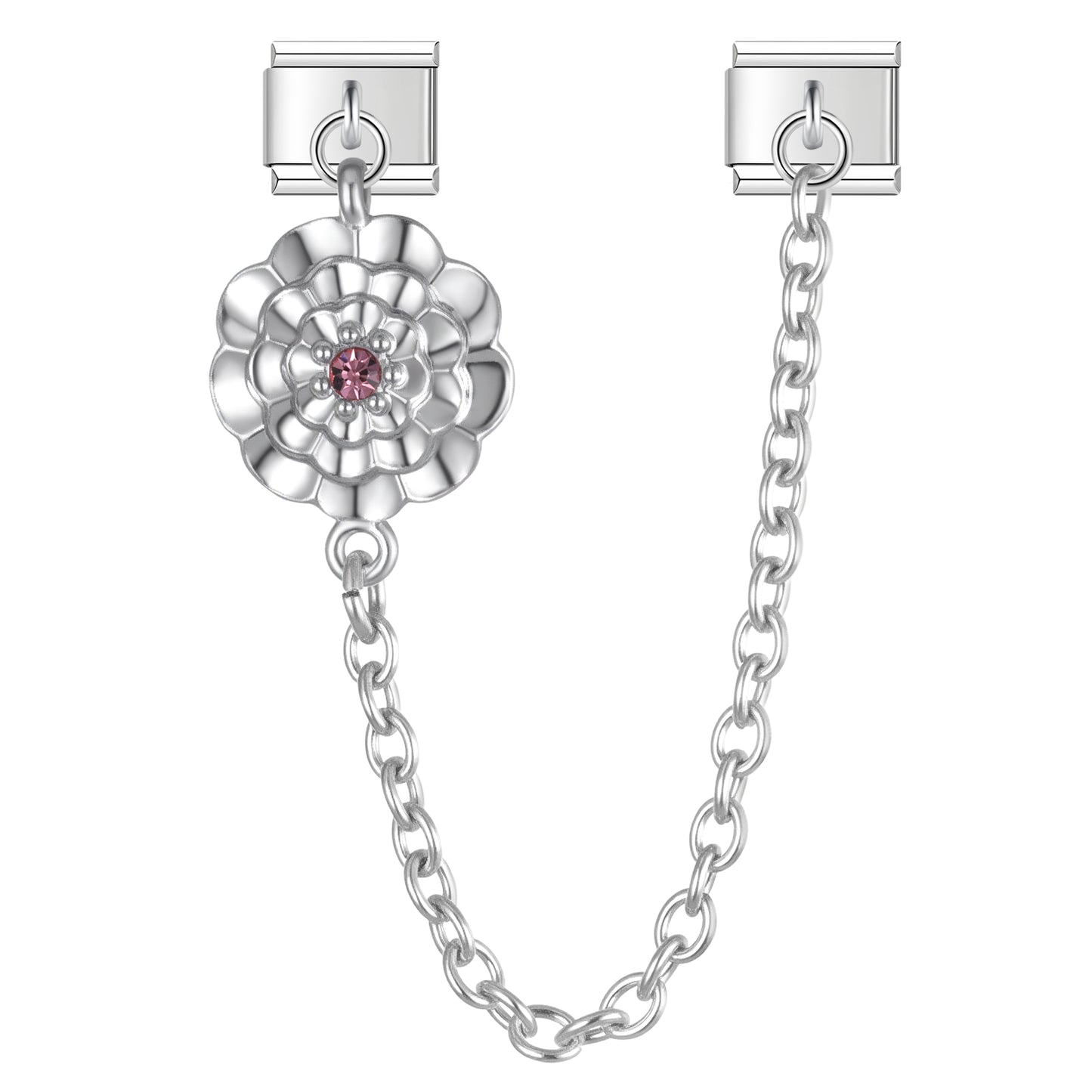 May Birth Flower Rose with CZ - Silver Chain Charm