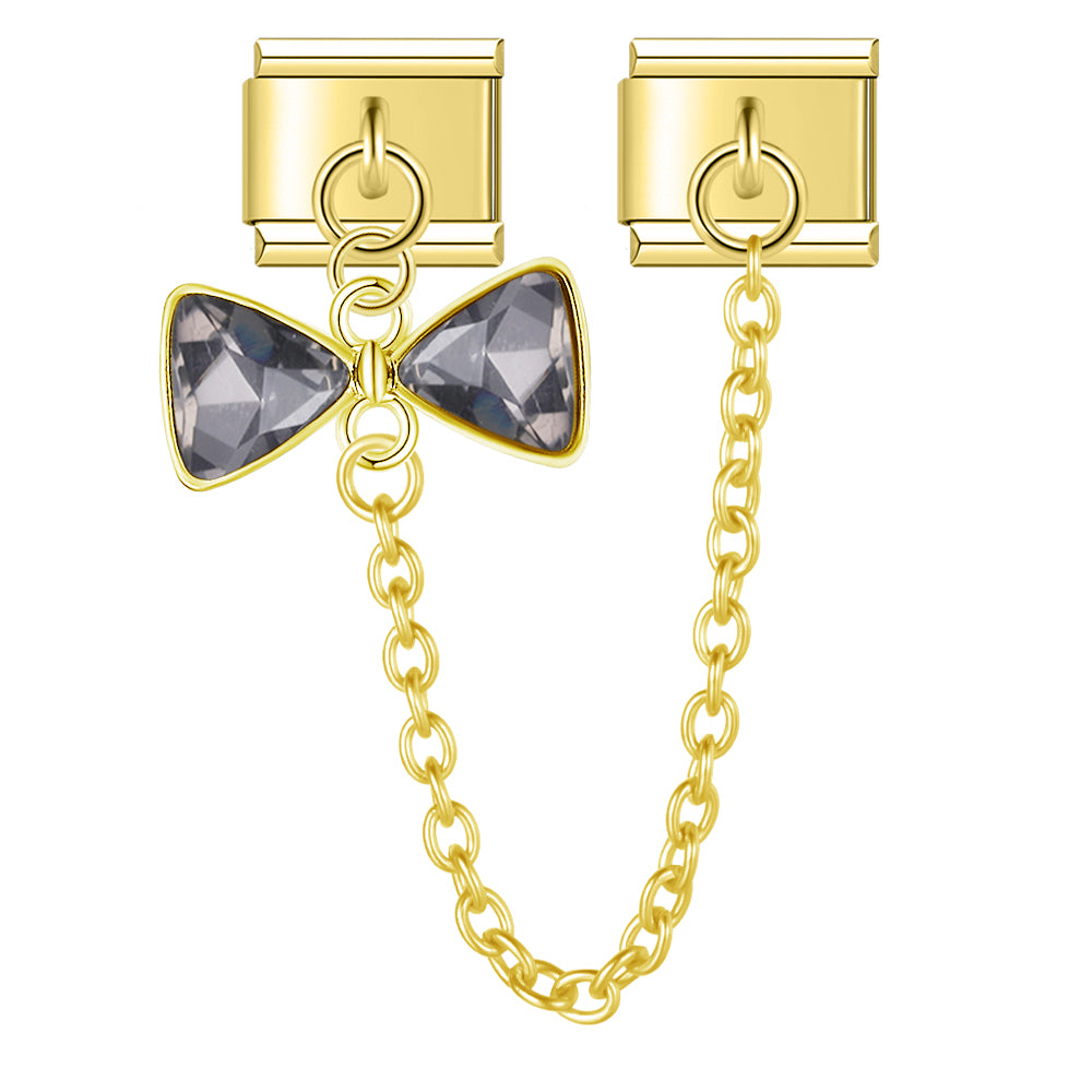Midnight Gorgeous Bow with CZ - Gold Chain Charm
