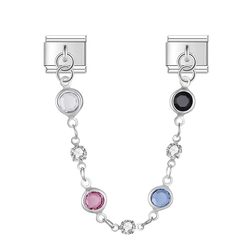 Multi-color Valeria With CZ - Silver Chain Charm