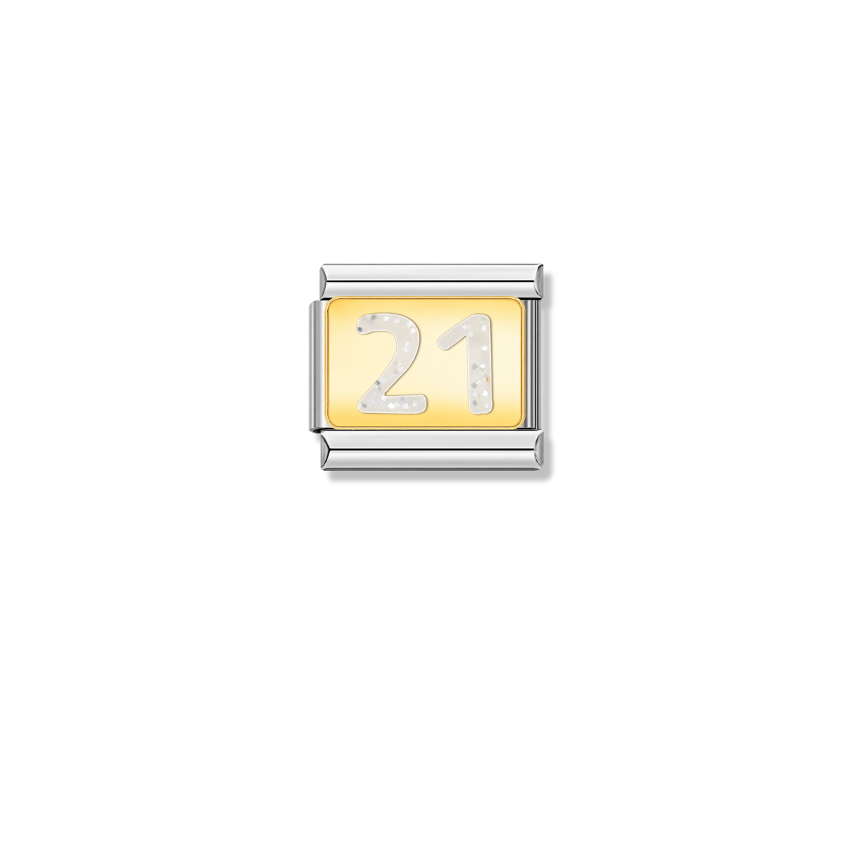 Number 21 Glitter – silver Italian charm by Italycharm