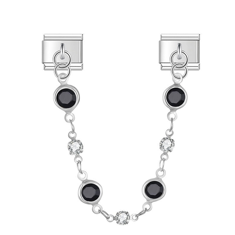 Onyx Valeria With CZ - Silver Chain Charm