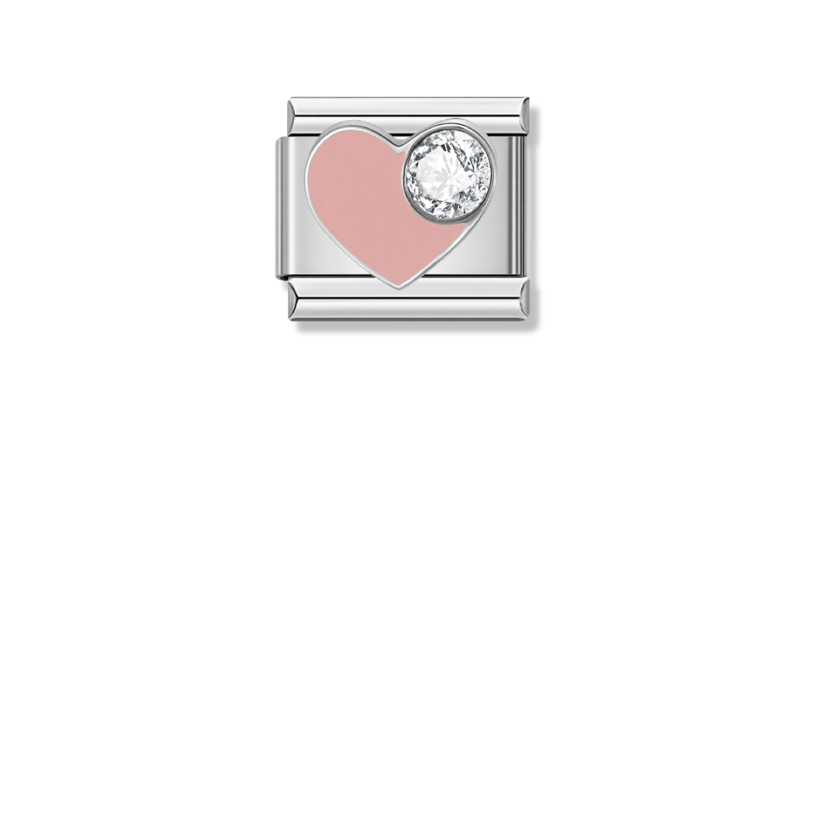 Pink Romantic Heart with CZ – silver Italian charm by Italycharm