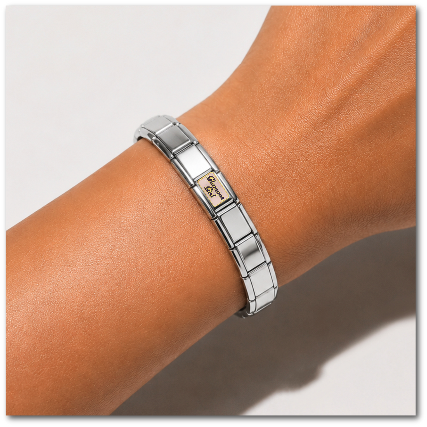 Pink Diva – silver Italian charm worn on an Italian charm bracelet