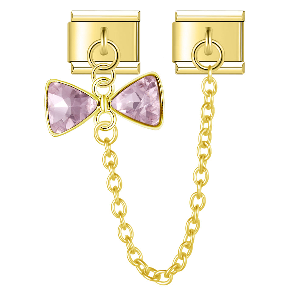 Pinky Gorgeous Bows with CZ - Gold Chain Charm