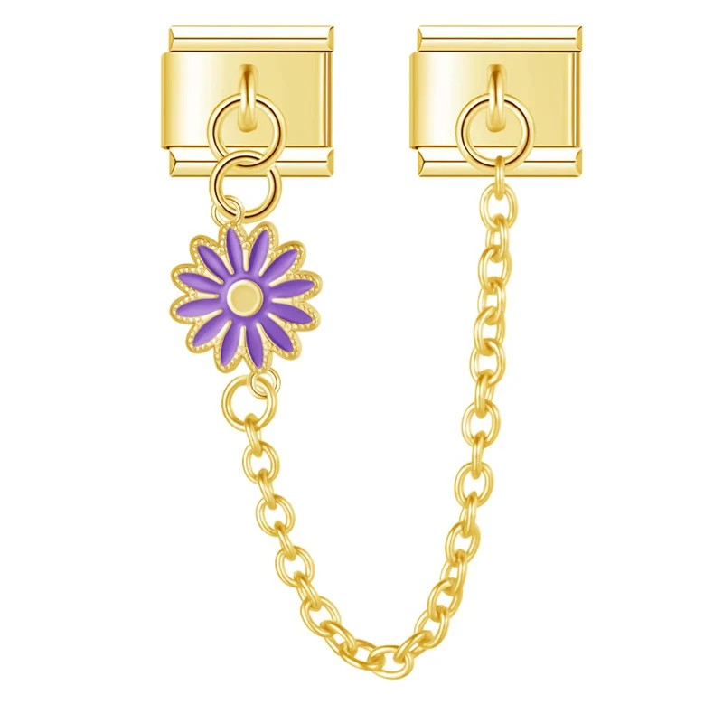Purple Daisy Flower - Gold Chain Charm
