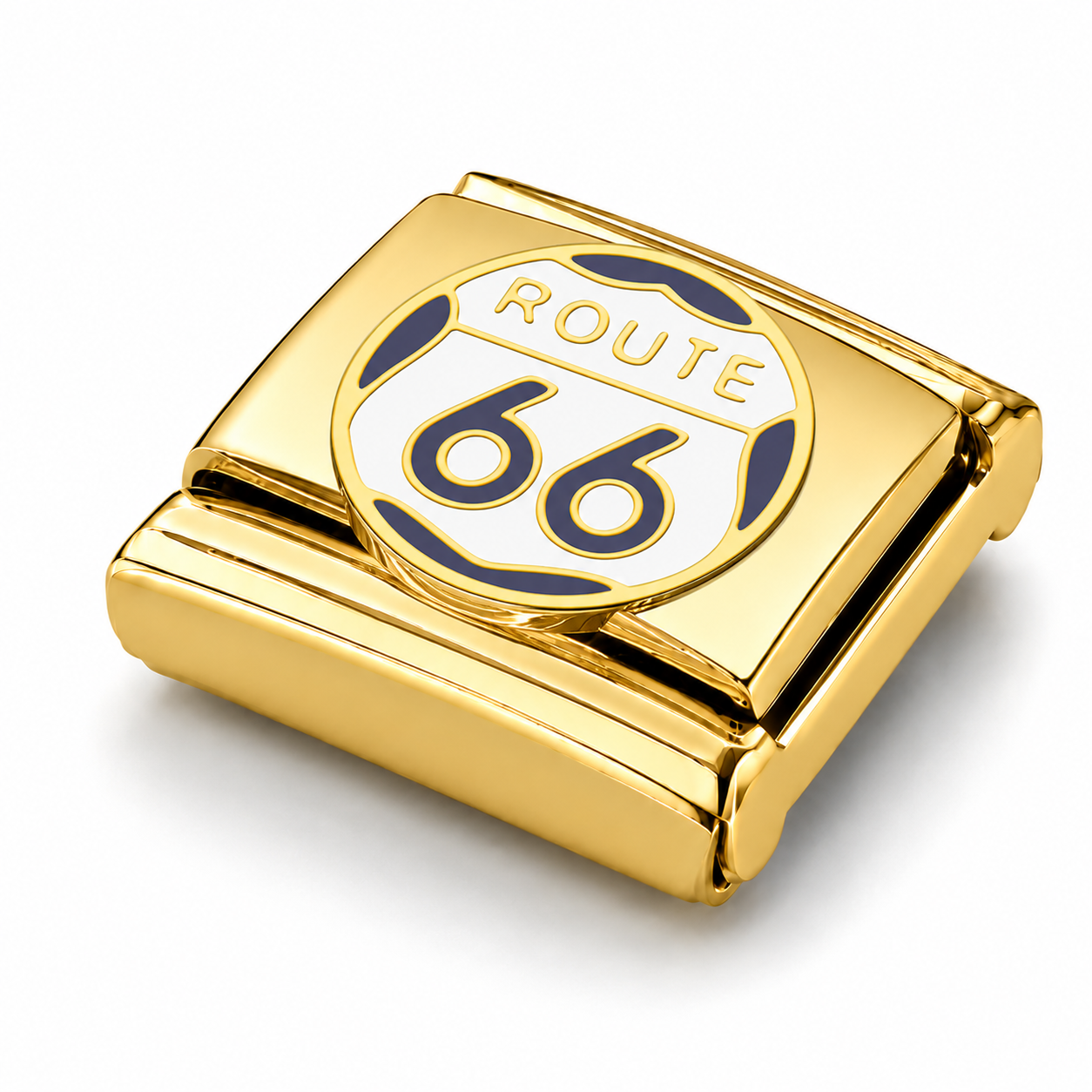 ROUTE 66 – gold Italian charm close-up view