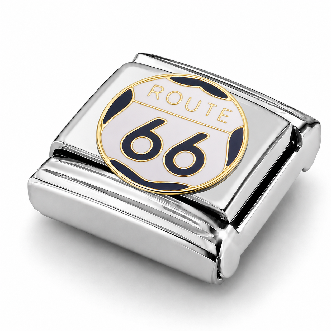 ROUTE 66 – silver Italian charm close-up view