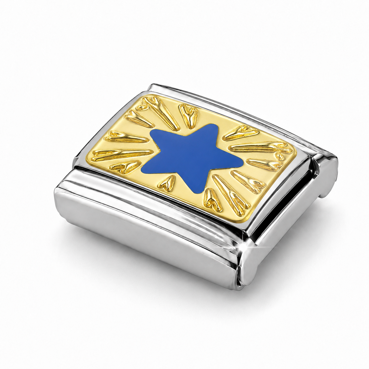 Radiant Blue Star – silver Italian charm close-up view