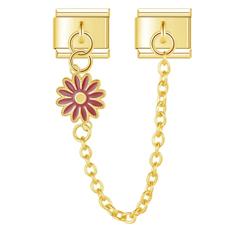 Red Daisy Flower - Gold Chain Charm