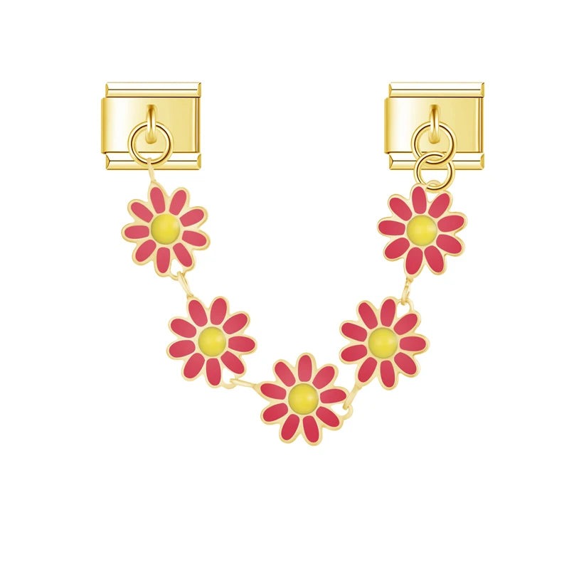 Red Daisy Flower - Gold Chain Charm