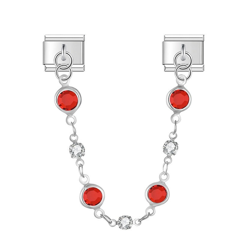 Red Valeria With CZ - Silver Chain Charm