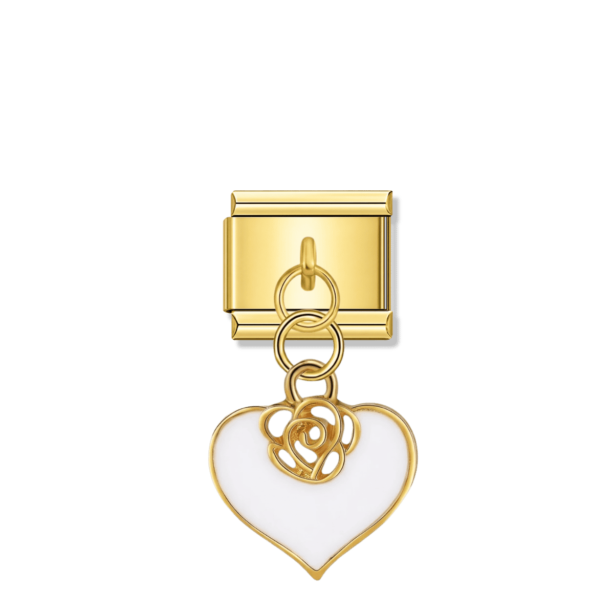 Romantic White Heart – gold Italian pendant charm by Italycharm
