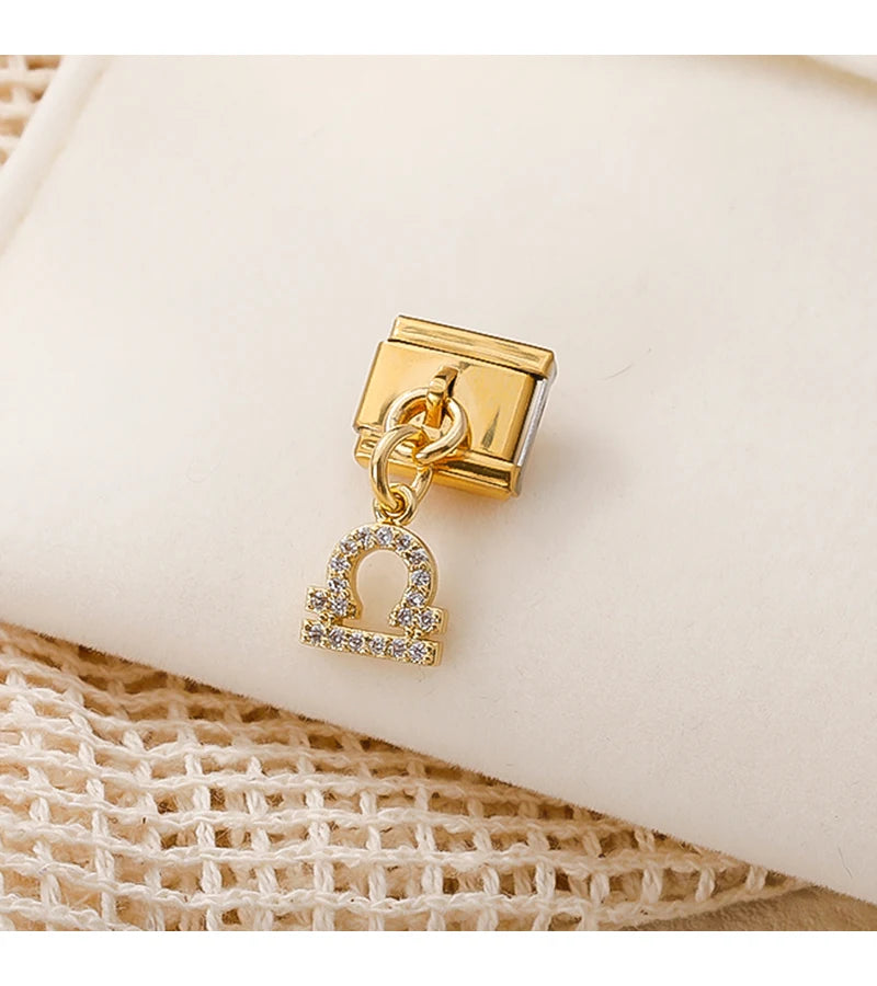 Libra with CZ – Gold Italian Pendant Charm - Charmris