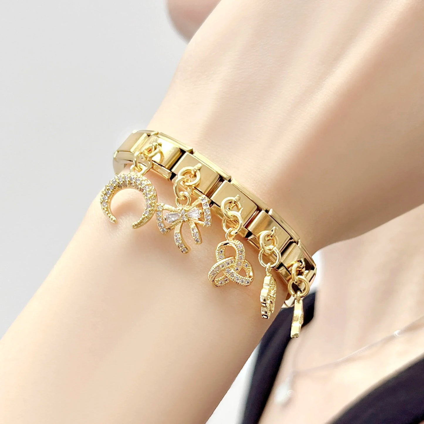 Elegant Bow with CZ - Gold Pendant Charm - Charmris