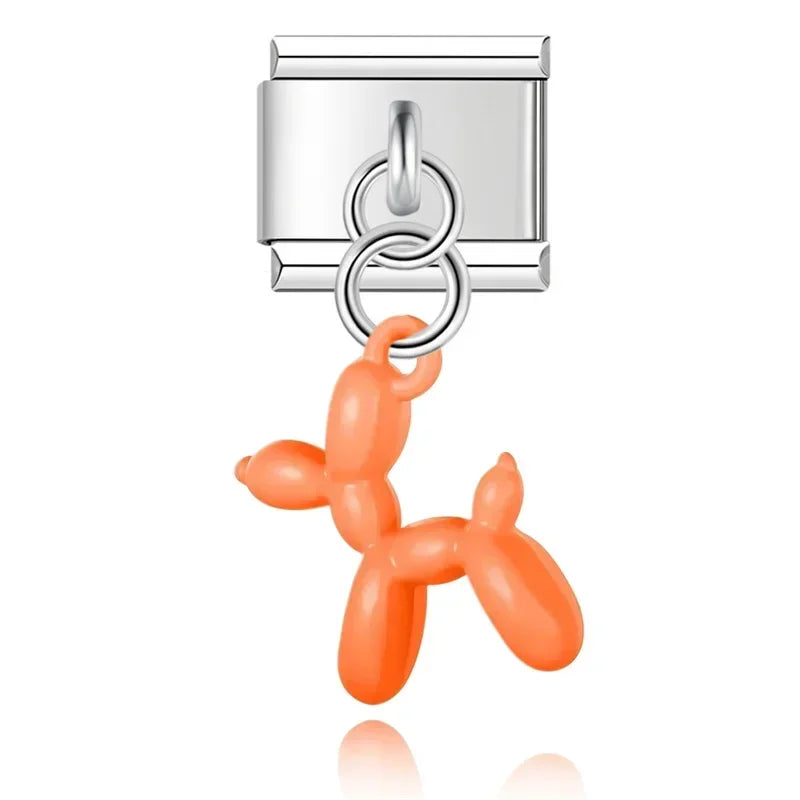 Orange Balloon Dog - Silver Pendant Charm - Charmris