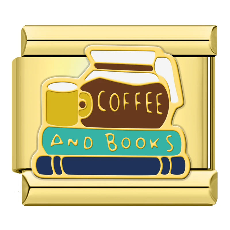 Coffee and Books - Gold Charm - Charmris