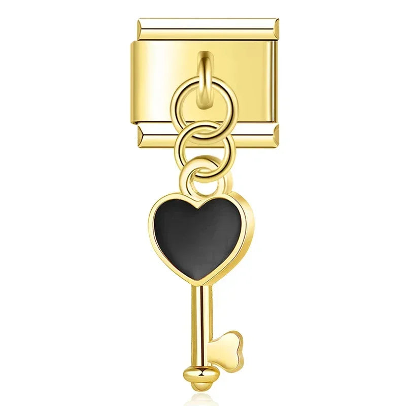 Black Heart Key - Gold Pendant Charm - Charmris