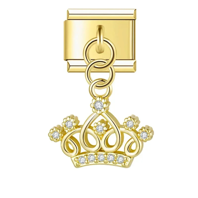 Queen's Crown with CZ - Gold Pendant Charm - Charmris