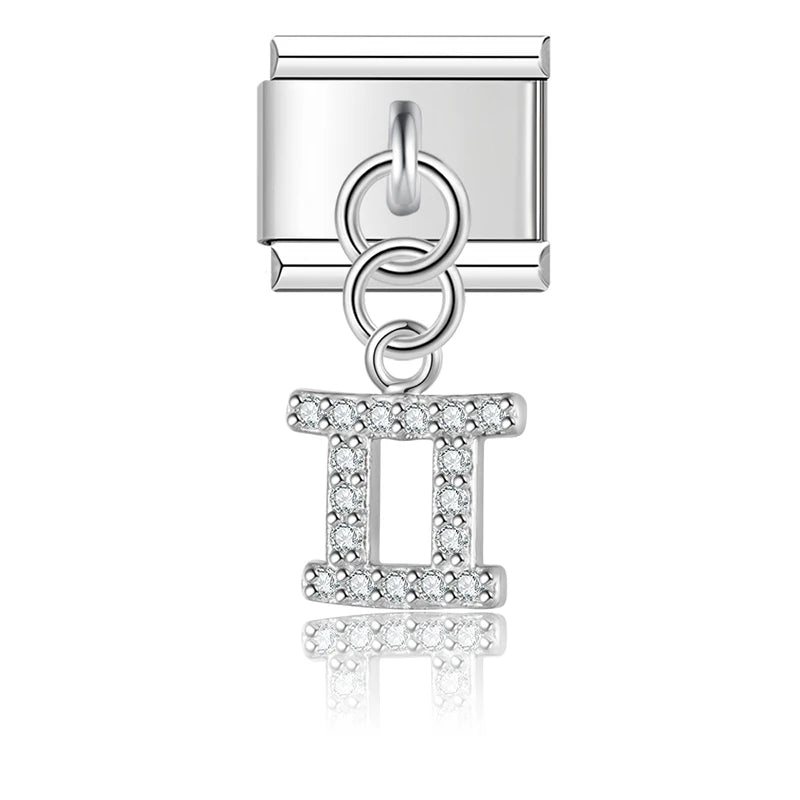 Gemini with CZ – Silver Italian Pendant Charm - Charmris