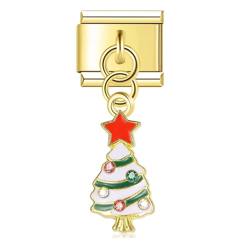 Merry Christmas Tree with CZ - Gold Pendant Charm - Charmris