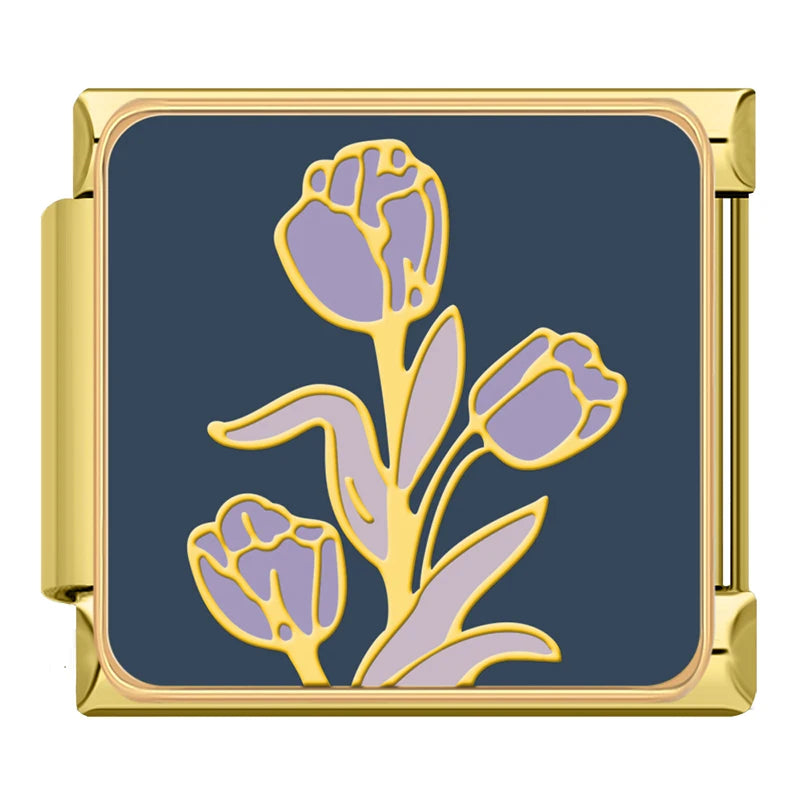 Regal Purple Tulips - Gold Charm - Charmris