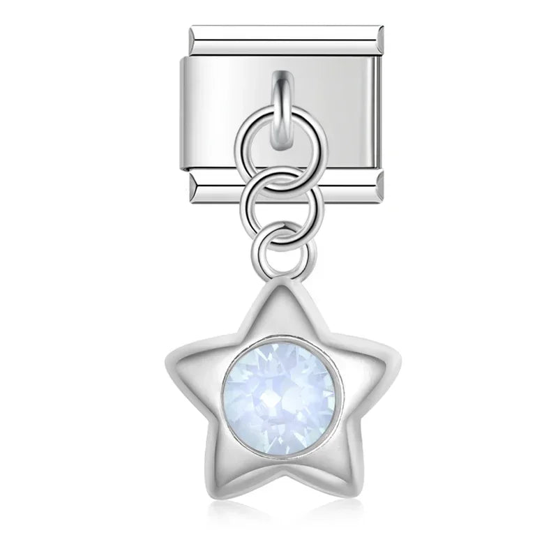 Star with White Stone - Silver Pendant Charm - Charmris