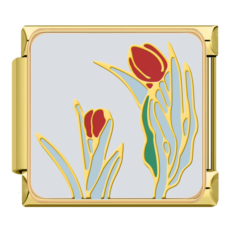 Red Tulip Pair - Gold Charm - Charmris