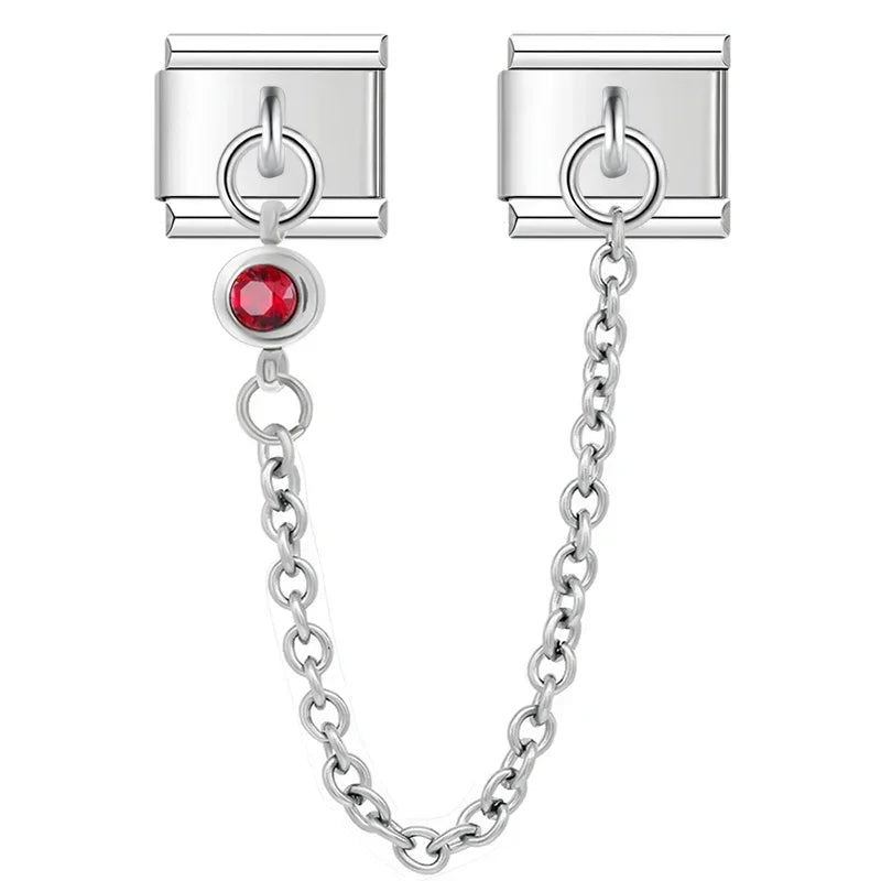 Ruby Circle With CZ Silver Chain Charm - Charmris