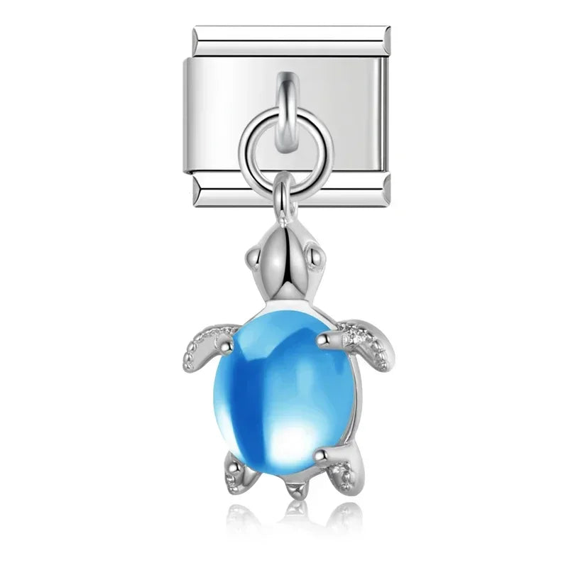 Lovely Blue Turtle - Silver Pendant Charm - Charmris