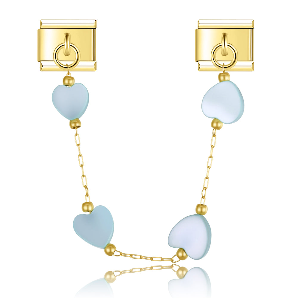 Serene Sky Mother of Pearl Heart - Gold Chain Charm