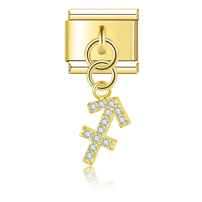 Sagittarius with CZ – Gold Italian Pendant Charm - Charmris
