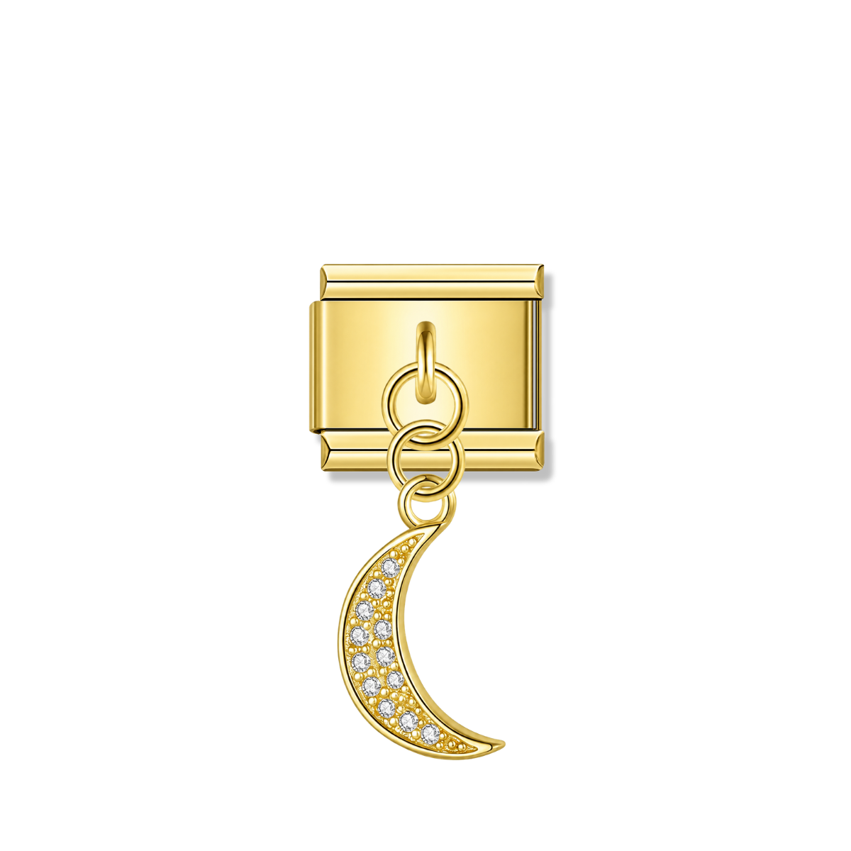Sparkling Crescent Moon with CZ – gold Italian pendant charm by Italycharm