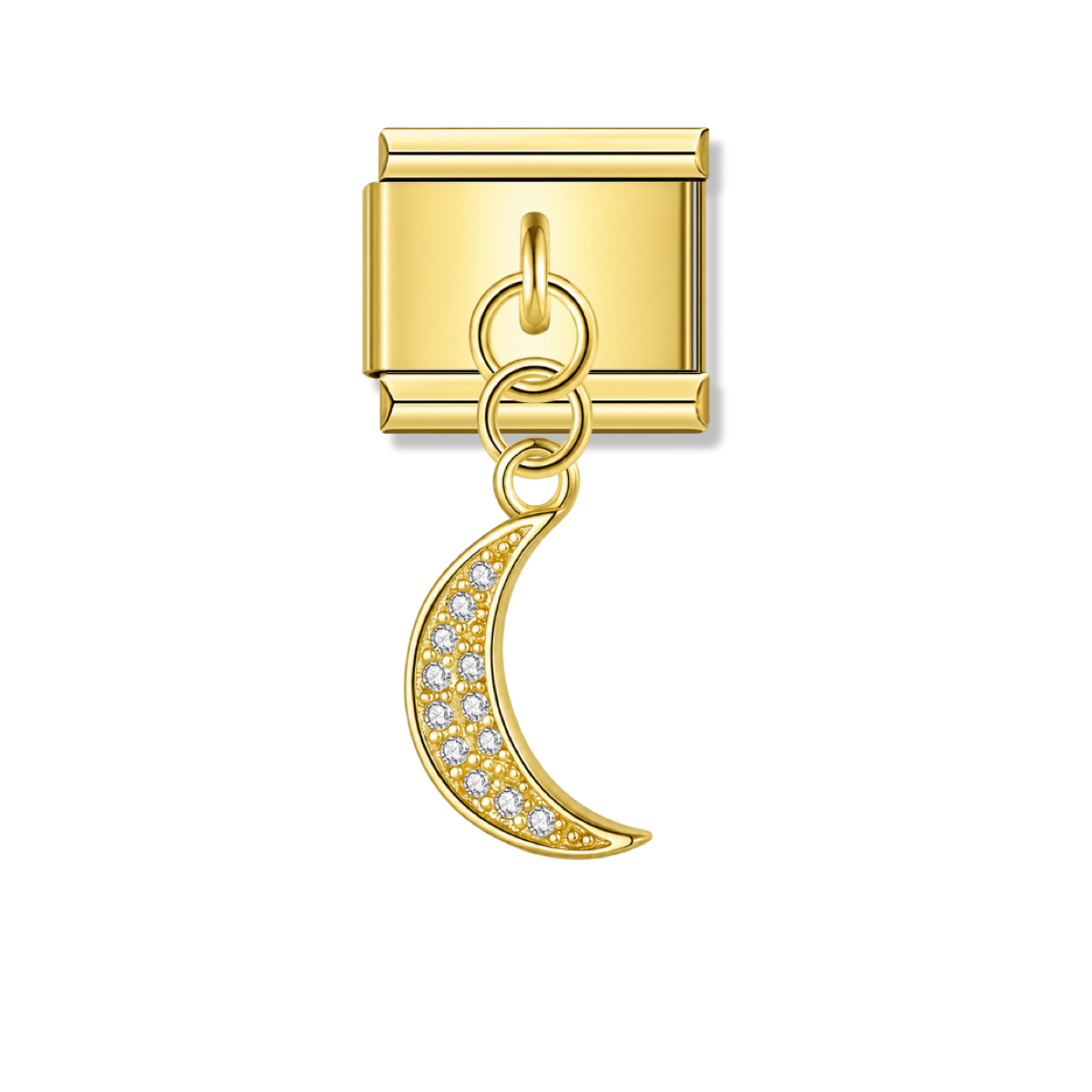 Sparkling Crescent Moon with CZ – gold Italian pendant charm by Italycharm