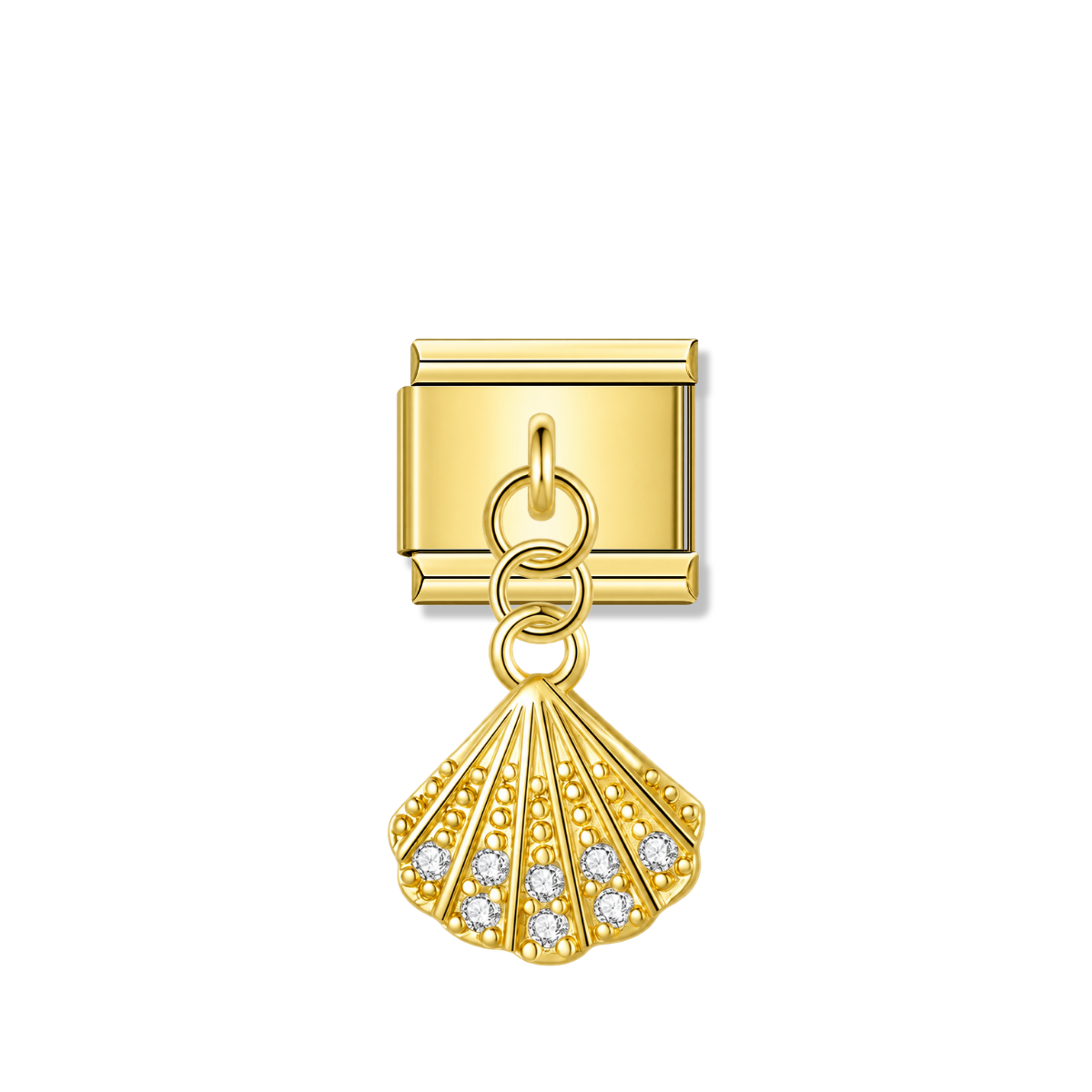 Sparkling Seashell with CZ – gold Italian pendant charm by Italycharm
