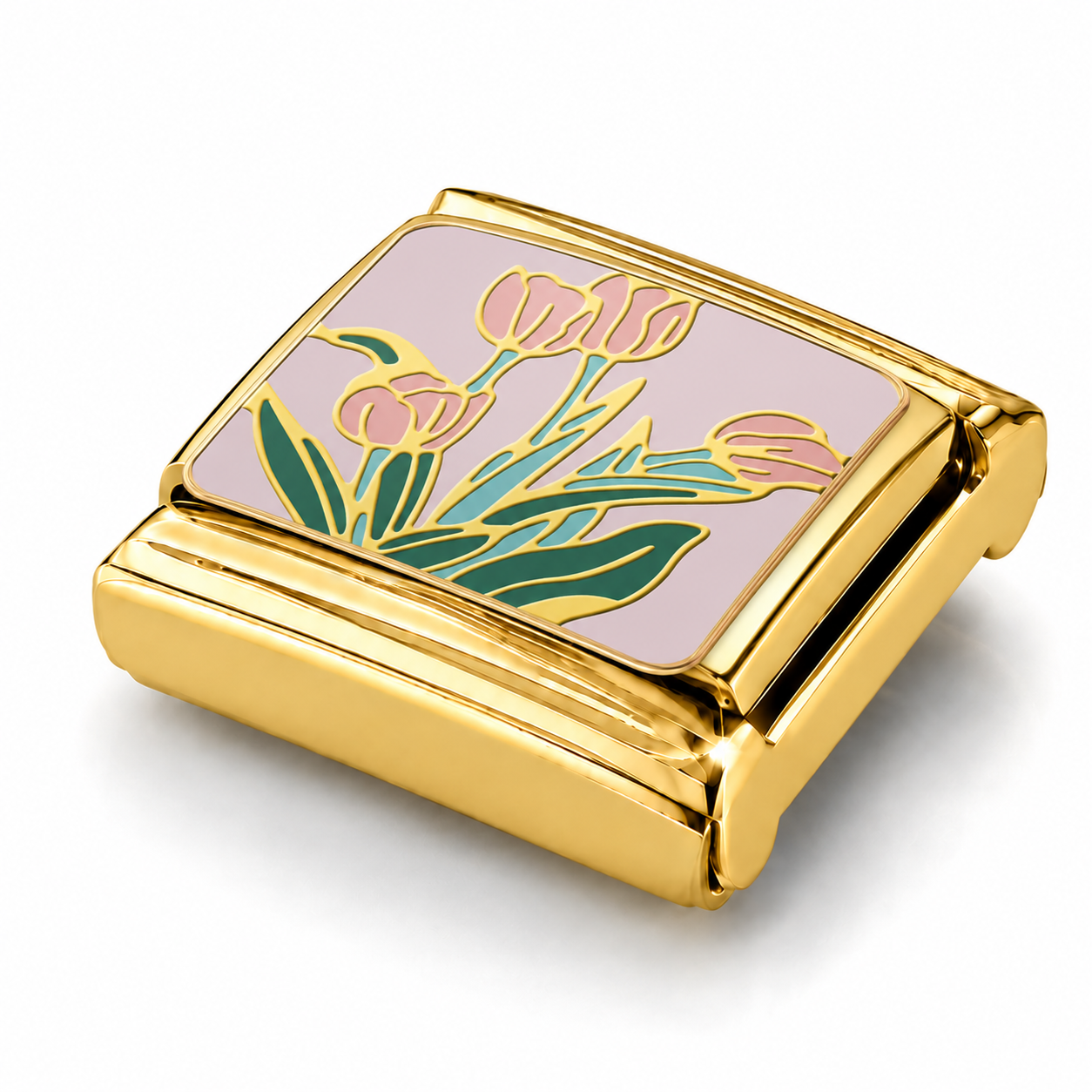 Spring Tulip Garden – gold Italian charm close-up view