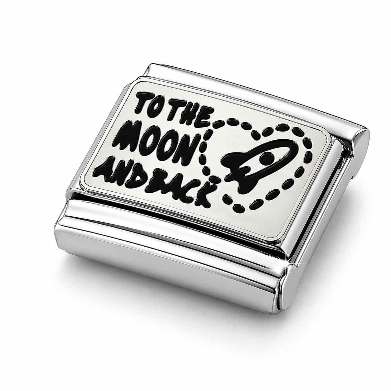 To the Moon and Back – silver Italian charm close-up view