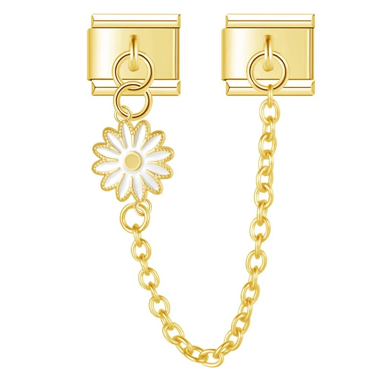 White Daisy Flower - Gold Chain Charm