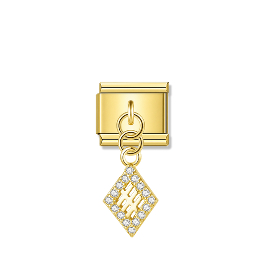 Ace of Diamonds with CZ – gold Italian pendant charm by Italycharm