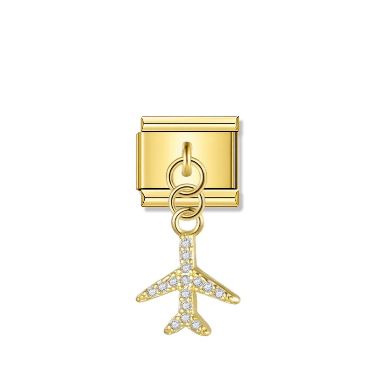 Airplane with CZ – gold Italian pendant charm by Italycharm