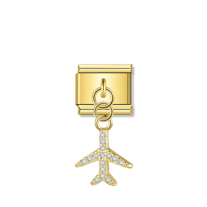 Airplane with CZ – gold Italian pendant charm by Italycharm
