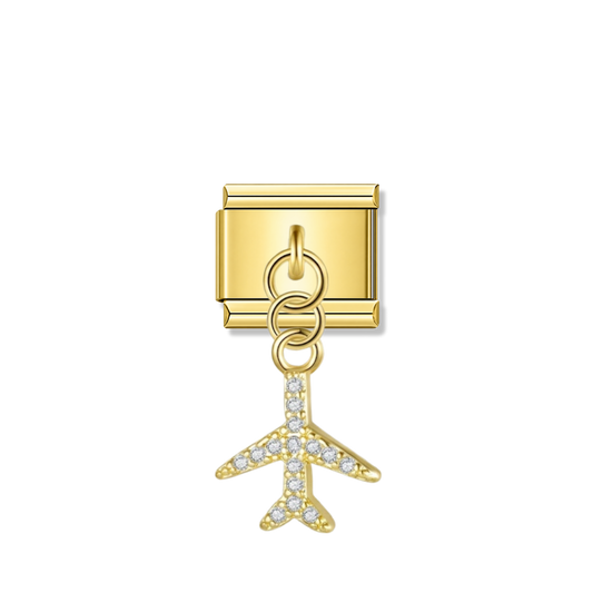 Airplane with CZ – gold Italian pendant charm by Italycharm