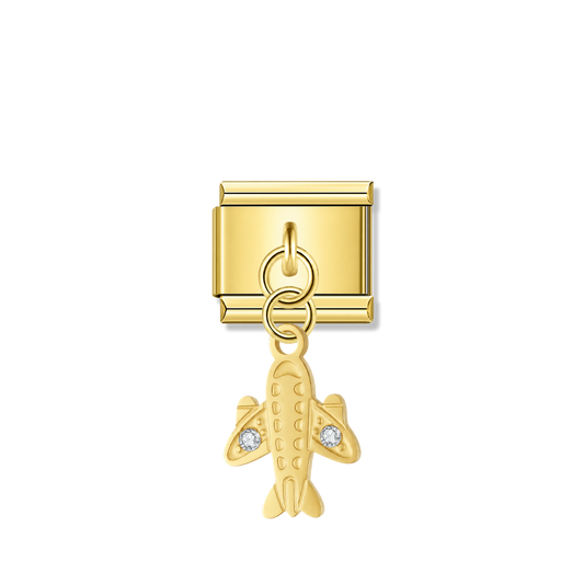 Airplane with CZ – Gold Italian Pendant Charm – Italian charm by Italycharm