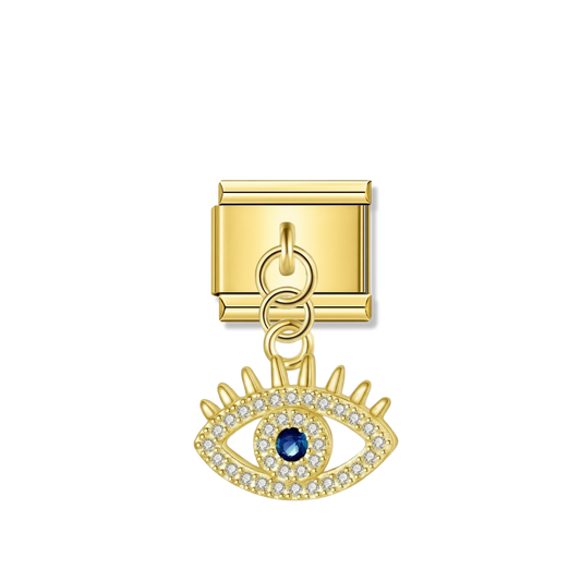 Attractive Blue Eye with CZ – gold Italian pendant charm by Italycharm