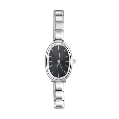 Aurelia Oval – Silver Black Dial Women's Watch | Italycharm – Italian charm watch by Italycharm