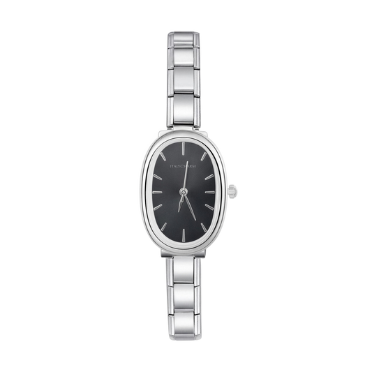 Aurelia Oval – Silver Black Dial Women's Watch | Italycharm – Italian charm watch by Italycharm