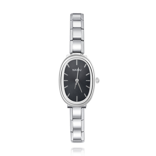 Aurelia Oval – Silver Black Dial Women's Watch | Italycharm – Italian charm watch by Italycharm