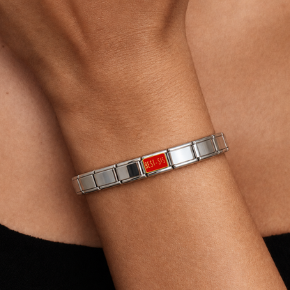 BEST-SIS – silver Italian charm worn on an Italian charm bracelet